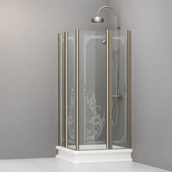 Kabina prysznicowa Retro 90x90 cm z ornamentem i profilami bronzo Kerasan 9145N3