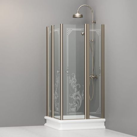 Przejdź do produktu Kabina prysznicowa Retro 90x90 cm z ornamentem i profilami bronzo Kerasan 9145N3