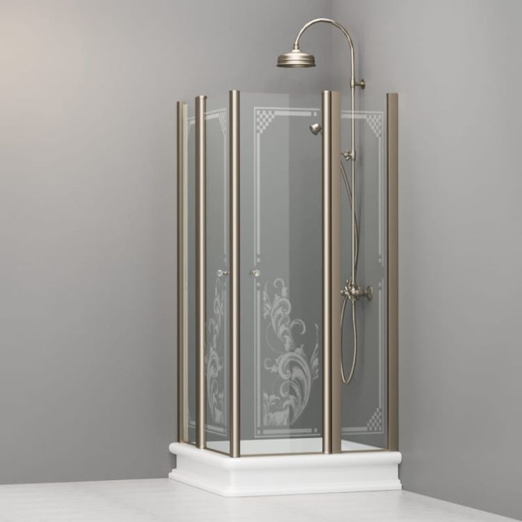 Kabina prysznicowa Retro 90x90 cm z ornamentem i profilami bronzo Kerasan 9145N3