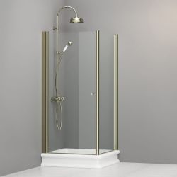 Kabina prysznicowa Retro 90x90 cm ze złotymi profilami Kerasan 9146T1 prawa