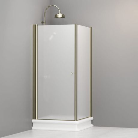 Przejdź do produktu Kabina prysznicowa Retro 90x90 cm z piaskowanym szkłem i profilami w kolorze złotym Kerasan 9146S1 prawa