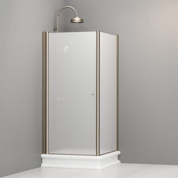 Kabina prysznicowa Retro 90x90 cm z piaskowanym szkłem i profilami w kolorze bronzo Kerasan 9146S3 prawa