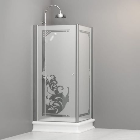 Przejdź do produktu Kabina prysznicowa Retro 90x90 cm z piaskowanym szkłem i ornamentem Kerasan 9146P0 chrom prawa