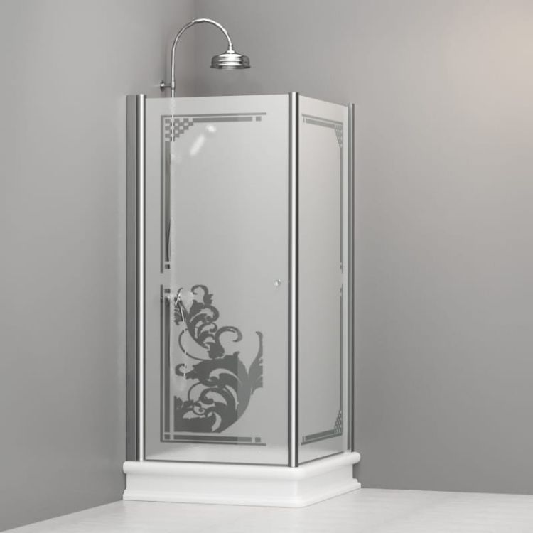 Kabina prysznicowa Retro 90x90 cm z piaskowanym szkłem i ornamentem Kerasan 9146P0 chrom prawa