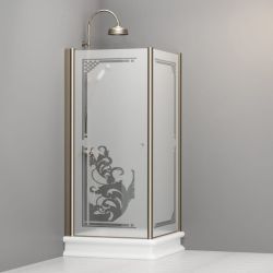 Kabina prysznicowa Retro 90x90 cm z ornamentem na piaskowanym szkle i profilami bronzo Kerasan 9146P3 prawa