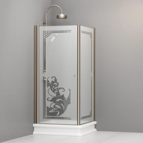 Przejdź do produktu Kabina prysznicowa Retro 90x90 cm z ornamentem na piaskowanym szkle i profilami bronzo Kerasan 9146P3 prawa