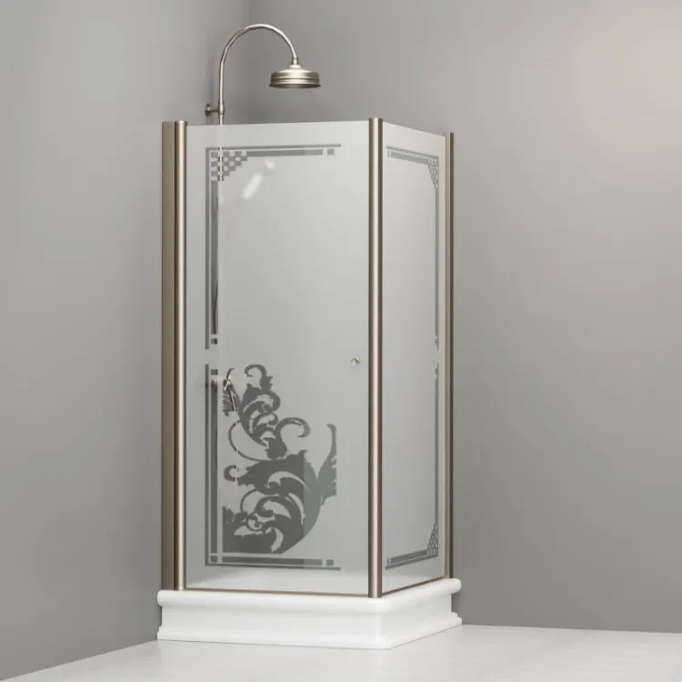 Kabina prysznicowa Retro 90x90 cm z ornamentem na piaskowanym szkle i profilami bronzo Kerasan 9146P3 prawa