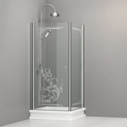 Kabina prysznicowa Retro 90x90 cm z piaskowanym ornamentem Kerasan 9146N0 chrom prawa
