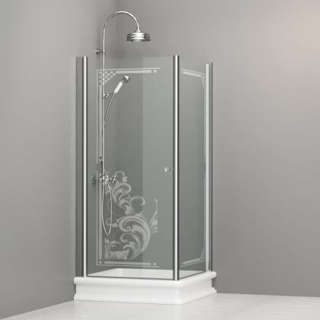 Przejdź do produktu Kabina prysznicowa Retro 90x90 cm z piaskowanym ornamentem Kerasan 9146N0 chrom prawa