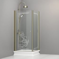 Kabina prysznicowa Retro 90x90 cm z piaskowanym ornamentem i złotymi profilami Kerasan 9146N1 prawa
