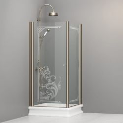 Kabina prysznicowa Retro 90x90 cm z piaskowanym ornamentem i profilami bronzo Kerasan 9146N3 prawa