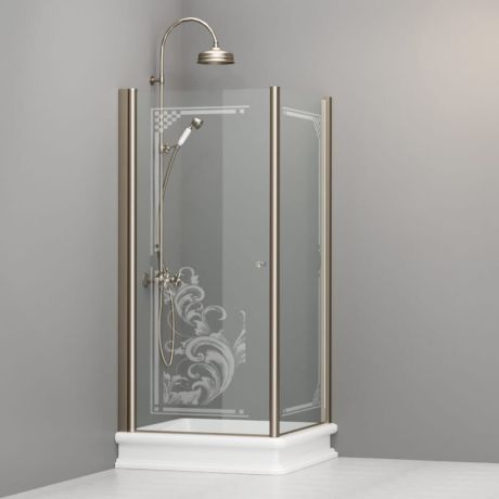 Przejdź do produktu Kabina prysznicowa Retro 90x90 cm z piaskowanym ornamentem i profilami bronzo Kerasan 9146N3 prawa