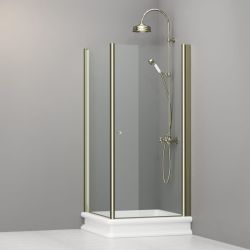 Kabina prysznicowa Retro 90x90 cm ze złotymi profilami Kerasan 9147T1 lewa