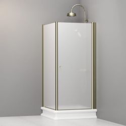 Kabina prysznicowa Retro 90x90 cm z piaskowanym szkłem i złotymi profilami Kerasan 9147S1 lewa