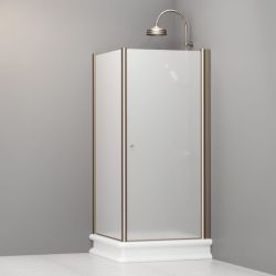 Kabina prysznicowa Retro 90x90 cm z piaskowanym szkłem i profilami bronzo Kerasan 9147S3 lewa