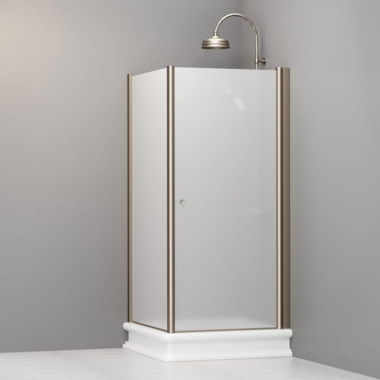 Kabina prysznicowa Retro 90x90 cm z piaskowanym szkłem i profilami bronzo Kerasan 9147S3 lewa