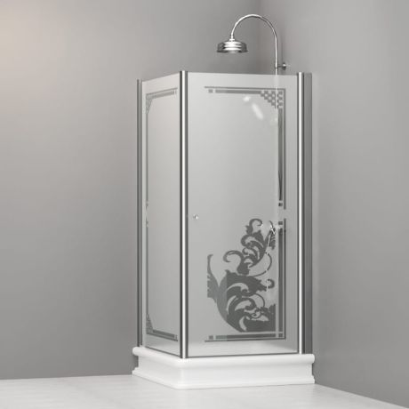 Przejdź do produktu Kabina prysznicowa Retro 90x90 cm z piaskowanym szkłem i ornamentem Kerasan 9147P0 chrom lewa