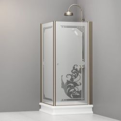 Kabina prysznicowa Retro 90x90 cm z piaskowanym szkłem, ornamentem i profilami bronzo Kerasan 9147P3 lewa