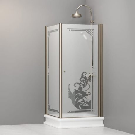 Przejdź do produktu Kabina prysznicowa Retro 90x90 cm z piaskowanym szkłem, ornamentem i profilami bronzo Kerasan 9147P3 lewa