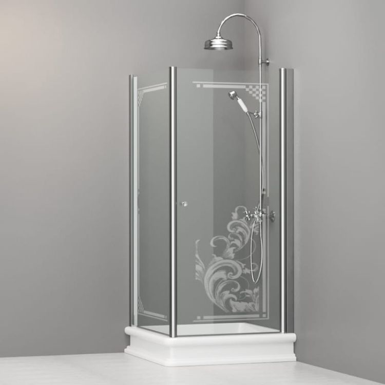 Kabina prysznicowa Retro 90x90 cm z piaskowanym ornamentem Kerasan 9147N0 chrom lewa