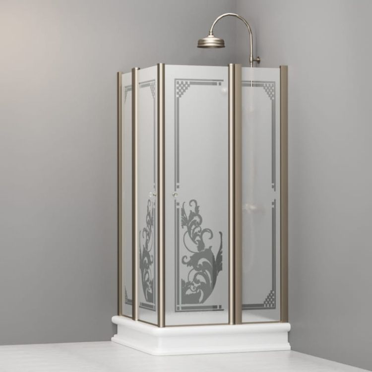 Kabina prysznicowa Retro 100x100 cm z ornamentem na piaskowanym szkle i profilami bronzo Kerasan 9148P3