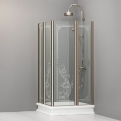 Kabina prysznicowa Retro 100x100 cm z piaskowanym ornamentem i profilami w kolorze bronzo Kerasan 9148N3