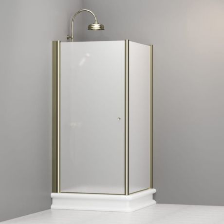Przejdź do produktu Kabina prysznicowa Retro 100x100 cm z piaskowanym szkłem i złotymi profilami Kerasan 9149S1 prawa