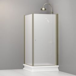 Kabina prysznicowa Retro 100x100 cm z piaskowanym szkłem i złotymi profilami Kerasan 9150S1 lewa