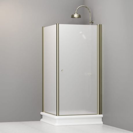Przejdź do produktu Kabina prysznicowa Retro 100x100 cm z piaskowanym szkłem i złotymi profilami  Kerasan 9150S1 lewa