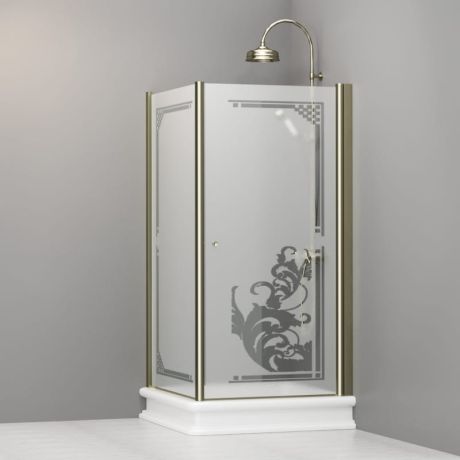 Przejdź do produktu Kabina prysznicowa Retro 100x100 cm z piaskowanym szkłem, ornamentem i złotymi profilami Kerasan 9150P1 lewa