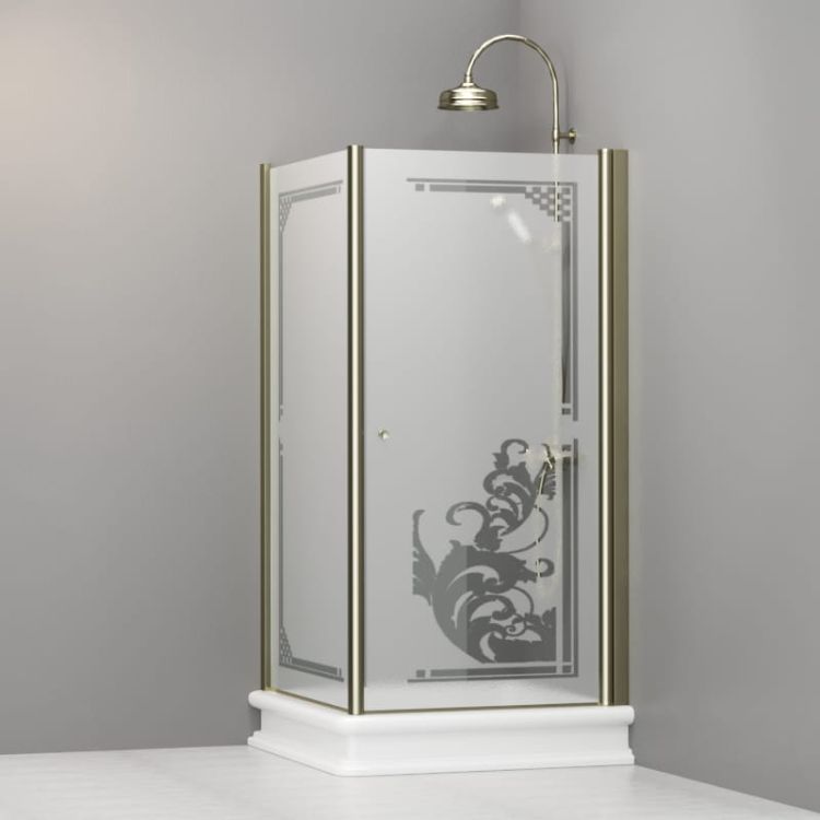 Kabina prysznicowa Retro 100x100 cm z piaskowanym szkłem, ornamentem i złotymi profilami Kerasan 9150P1 lewa