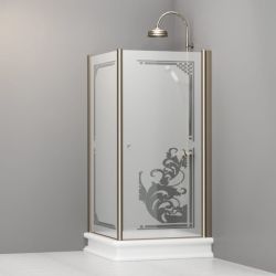 Kabina prysznicowa Retro 100x100 cm z piaskowanym szkłem, ornamentem i profilami bronzo Kerasan 9150P3 lewa