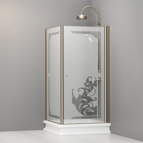 Przejdź do produktu Kabina prysznicowa Retro 100x100 cm z piaskowanym szkłem, ornamentem i profilami bronzo Kerasan 9150P3 lewa