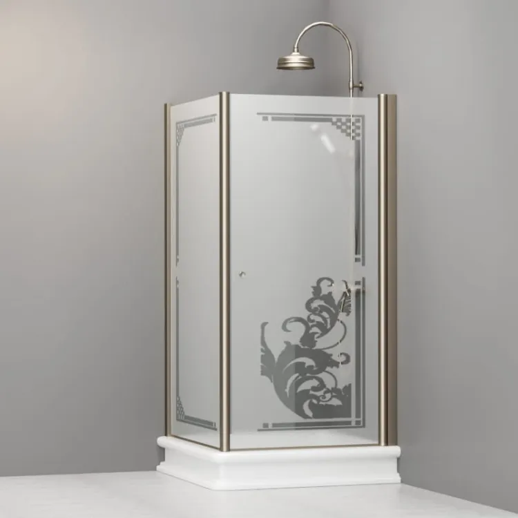 Kabina prysznicowa Retro 100x100 cm z piaskowanym szkłem, ornamentem i profilami bronzo Kerasan 9150P3 lewa