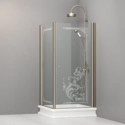 Kabina prysznicowa Retro 100x100 cm z piaskowanym ornamentem i profilami w kolorze bronzo Kerasan 9150N3 lewa