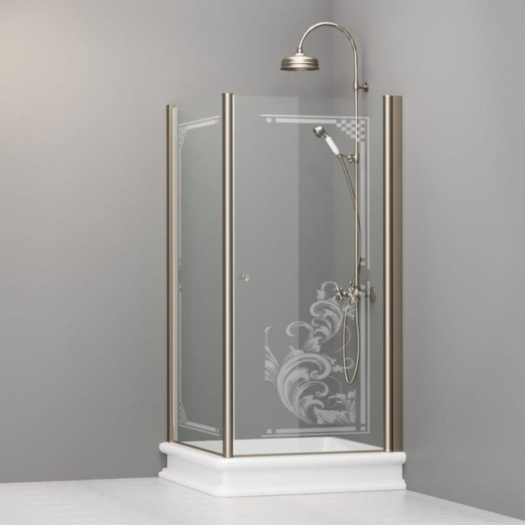 Kabina prysznicowa Retro 100x100 cm z piaskowanym ornamentem i profilami w kolorze bronzo Kerasan 9150N3 lewa