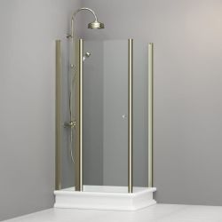 Kabina prysznicowa Retro 80x96 cm prostokątna ze złotymi profilami Kerasan 9141T1 prawa