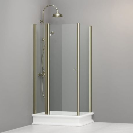 Przejdź do produktu Kabina prysznicowa Retro 80x96 cm prostokątna ze złotymi profilami  Kerasan 9141T1 prawa