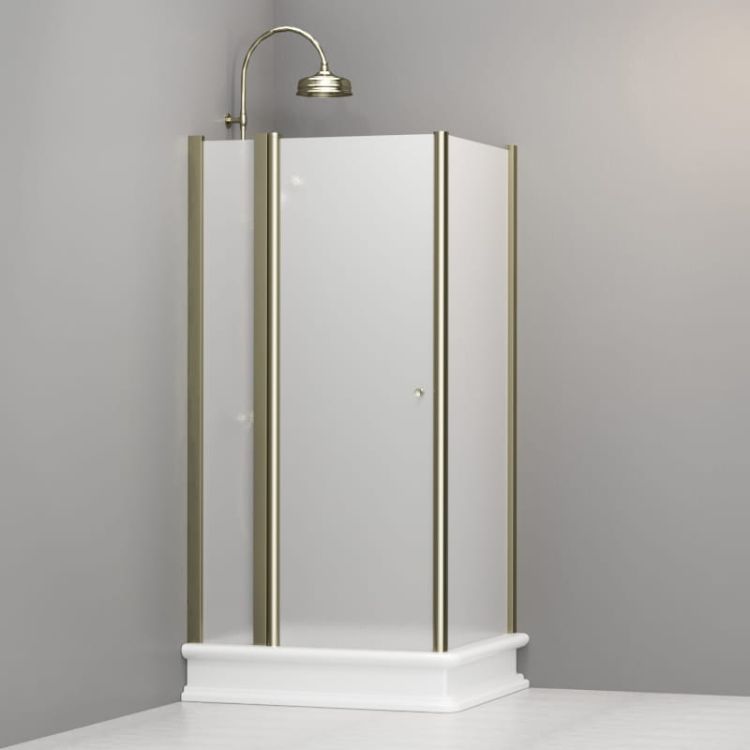 Kabina prysznicowa Retro 80x96 cm prostokątna z piaskowanym szkłem i złotymi profilami Kerasan 9141S1 prawa