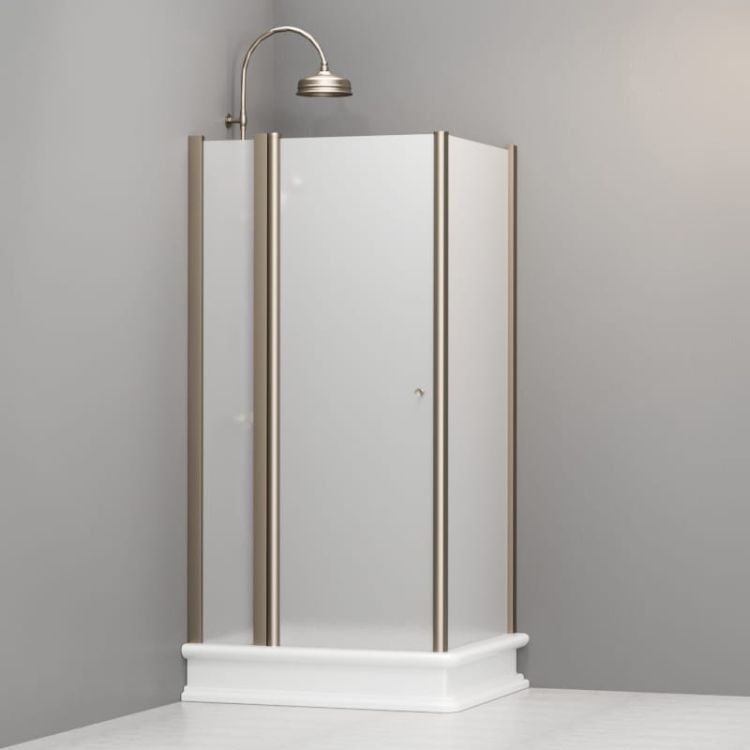 Kabina prysznicowa Retro 80x96 cm prostokątna z piaskowanym szkłem i profilami bronzo Kerasan 9141S3 prawa