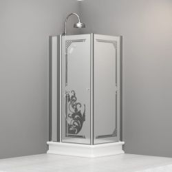 Kabina prysznicowa Retro 80x96 cm prostokątna z piaskowanym szkłem i ornamentem Kerasan 9141P0 chrom prawa