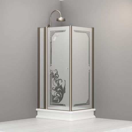 Przejdź do produktu Kabina prysznicowa Retro 80x96 cm prostokątna z piaskowanym szkłem, ornamentem i profilami bronzo Kerasan 9141P3 prawa