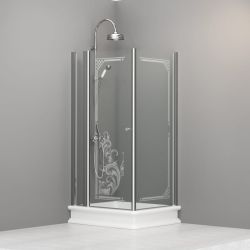 Kabina prysznicowa Retro 80x96 cm prostokątna z piaskowanym ornamentem Kerasan 9141N0 chrom prawa