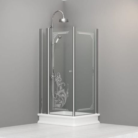 Przejdź do produktu Kabina prysznicowa Retro 80x96 cm prostokątna z piaskowanym ornamentem Kerasan 9141N0 chrom prawa