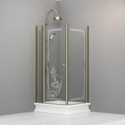 Kabina prysznicowa Retro 80x96 cm prostokątna z piaskowanym ornamentem i złotymi profilami Kerasan 9141N1 prawa