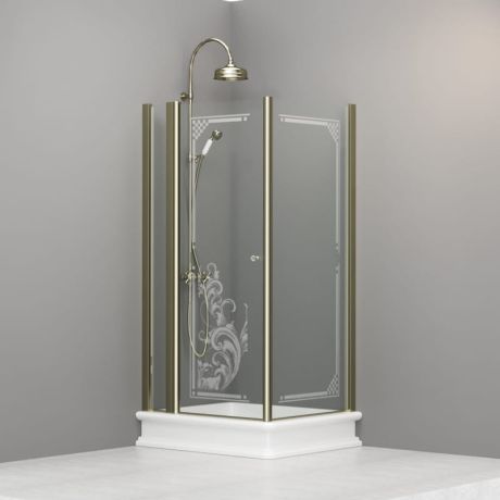 Przejdź do produktu Kabina prysznicowa Retro 80x96 cm prostokątna z piaskowanym ornamentem i złotymi profilami Kerasan 9141N1 prawa