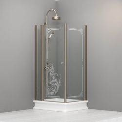 Kabina prysznicowa Retro 80x96 cm prostokątna z piaskowanym ornamentem i profilami bronzo Kerasan 9141N3 prawa