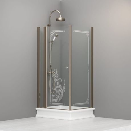 Przejdź do produktu Kabina prysznicowa Retro 80x96 cm prostokątna z piaskowanym ornamentem i profilami bronzo Kerasan 9141N3 prawa