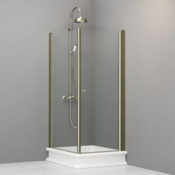 Kabina prysznicowa Retro 80x96 cm prostokątna ze złotymi profilami Kerasan 9143T1 lewa