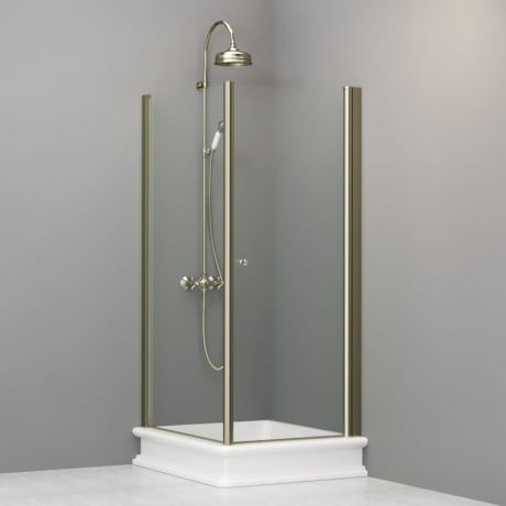 Przejdź do produktu Kabina prysznicowa Retro 80x96 cm prostokątna ze złotymi profilami Kerasan 9143T1 lewa